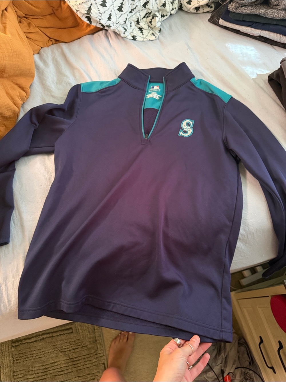 MLB Navy and Teal Half-Zip Team Pullover